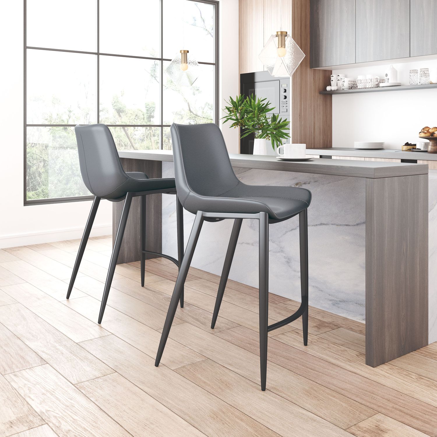 Magnus - Bar Chair (Set of 2) - Dark Gray & Black