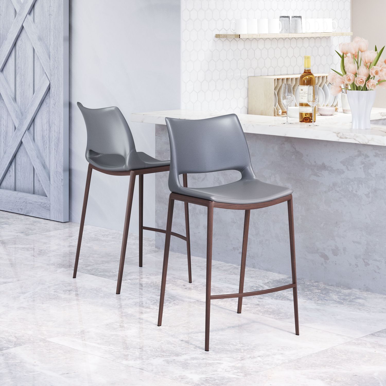 Ace - Counter Chair (Set of 2) - Dark Gray & Walnut