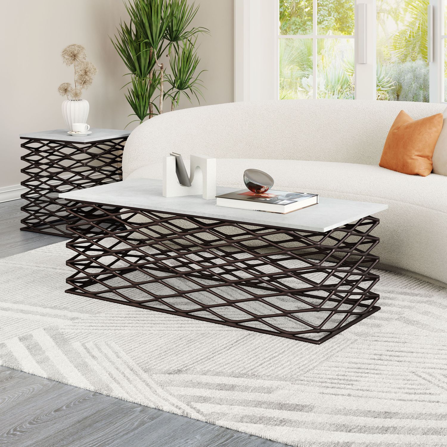 Duchess - Coffee Table - White & Antique Bronze