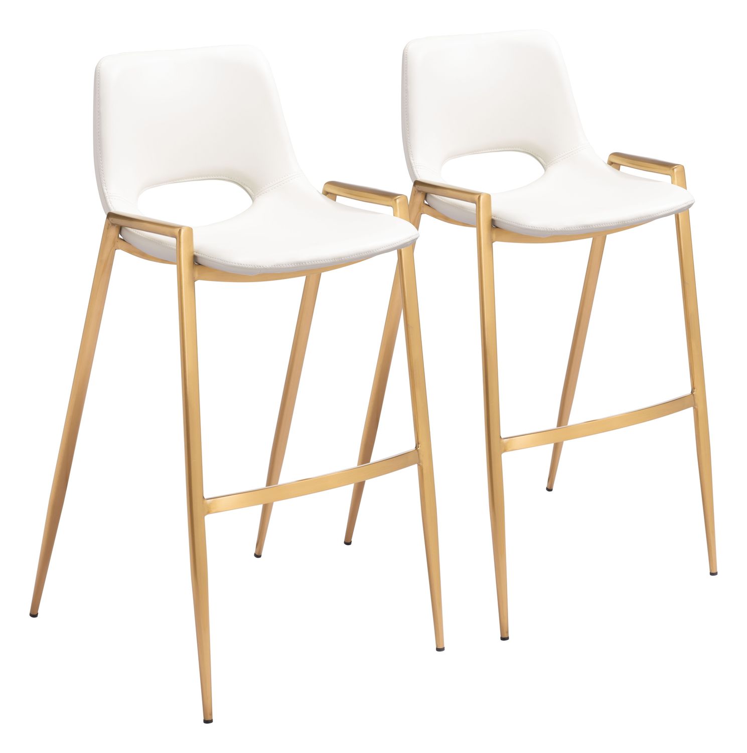 Desi - Barstool Chair (Set of 2) - White & Gold