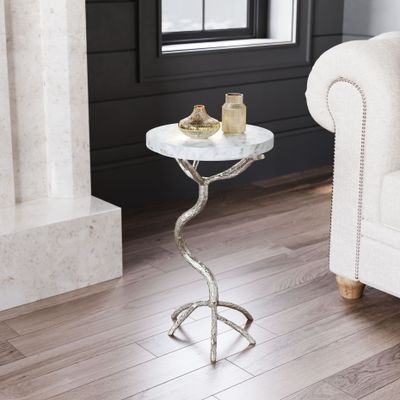 Joel - Side Table - White & Silver