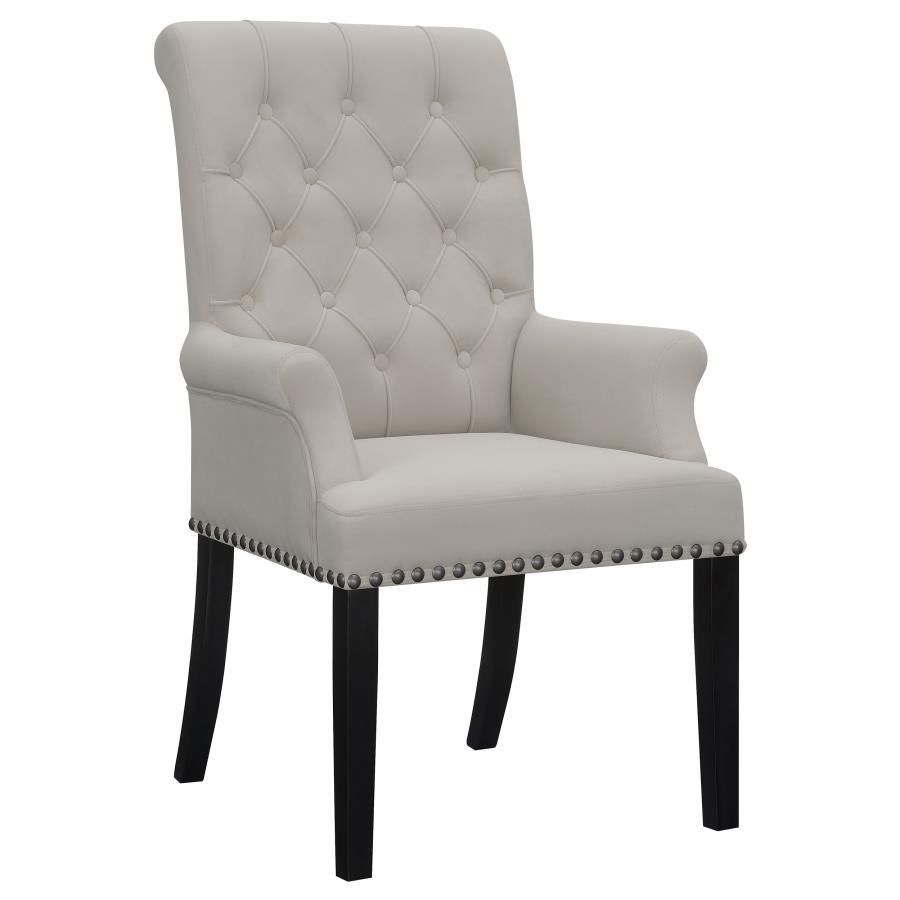 Alana - Upholstered Tufted Arm Chair With Nailhead Trim - Sand / Rustic Espresso