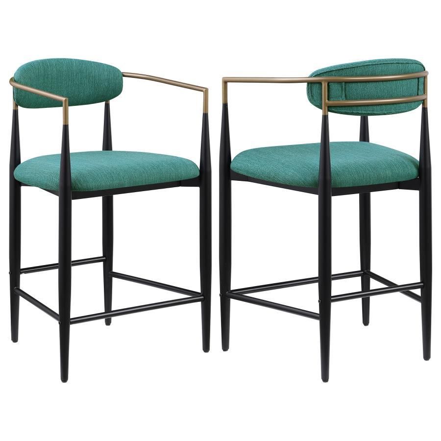 Tina - Metal Counter Height Bar Stool With Upholstered Back And Seat (Set of 2) - Green
