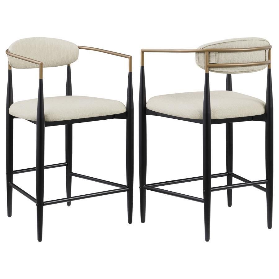 Tina - Metal Counter Height Bar Stool With Upholstered Back And Seat (Set of 2) - Beige