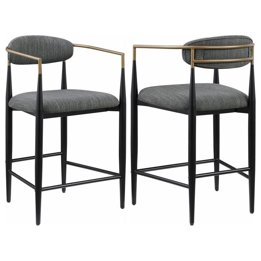 Tina - Metal Counter Height Bar Stool With Upholstered Back And Seat (Set of 2) - Dark Grey