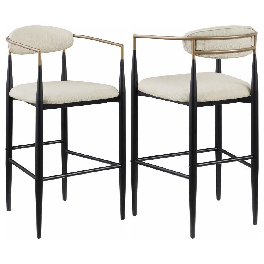 Tina - Metal Pub Height Bar Stool With Upholstered Back And Seat (Set of 2) - Beige