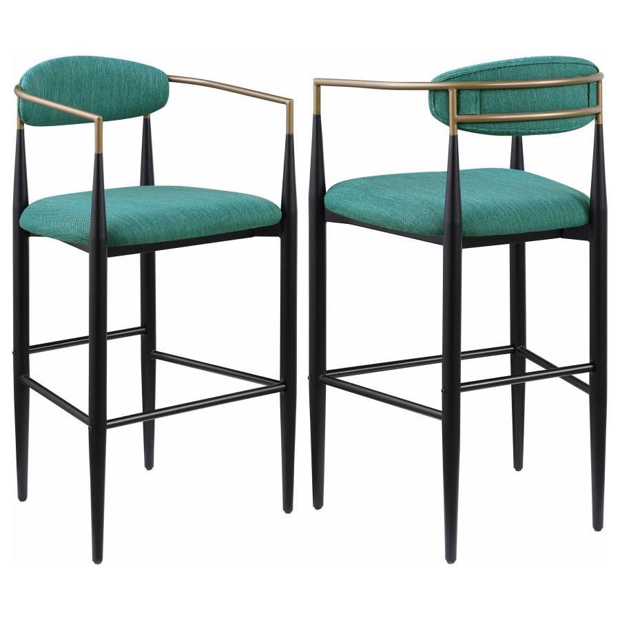 Tina - Metal Pub Height Bar Stool With Upholstered Back And Seat (Set of 2) - Green