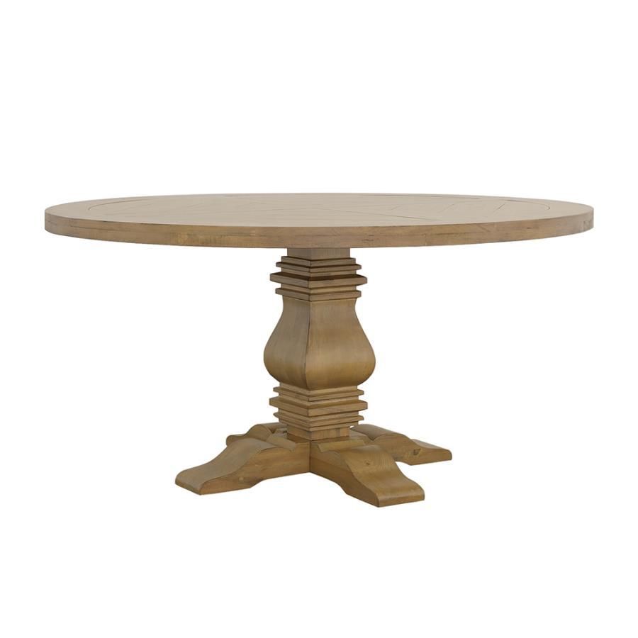 Florence - Round Pedestal Dining Table - Rustic Smoke