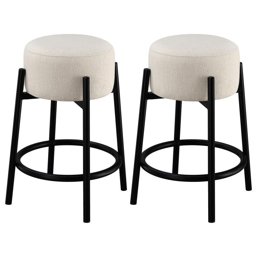 Leonard - Upholstered Backless Round Counter Height Stools (Set of 2) - White And Black
