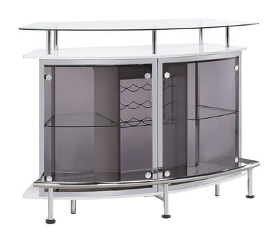 Gideon - Crescent Shaped Glass Top Bar Unit With Drawer - White High Gloss / Chrome