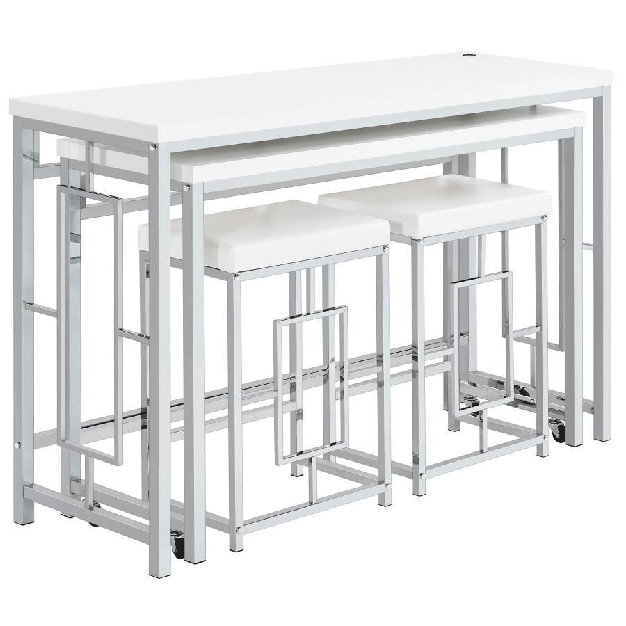 Jackson - 4 Piece Multipurpose Counter Height Table Set - White And Chrome