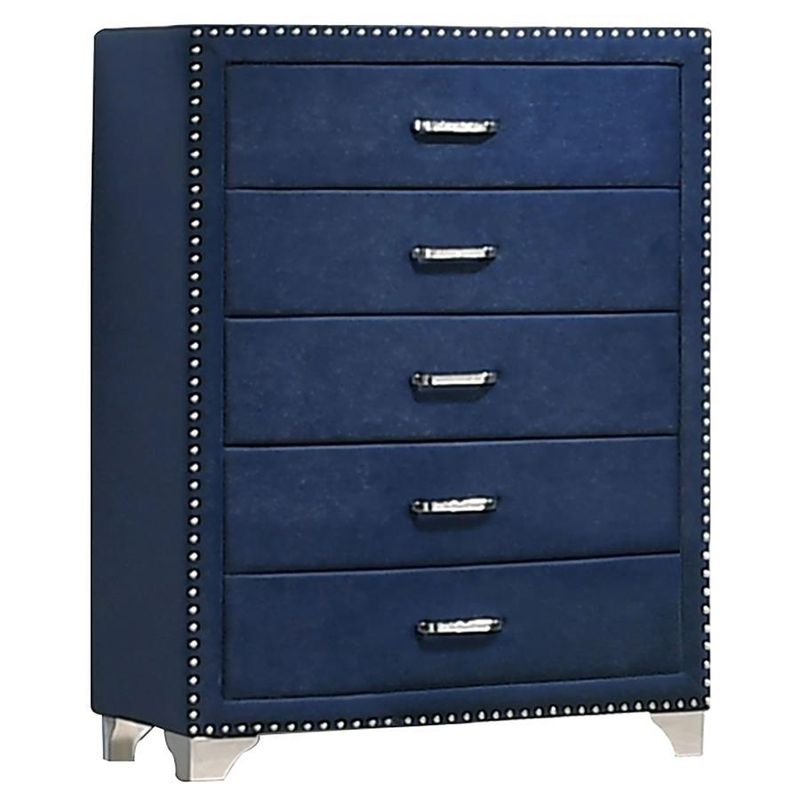 Melody - 5-Drawer Upholstered Chest - Pacific Blue