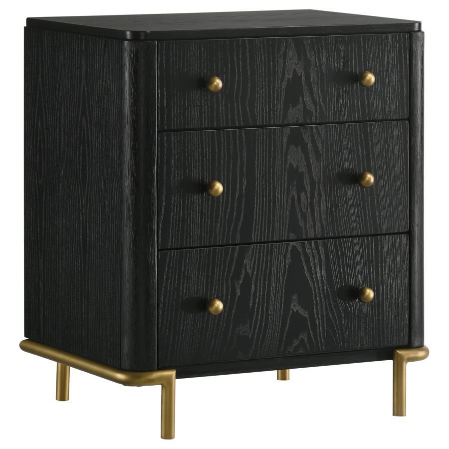 Arini - 3-Drawer Nightstand Bedside Table With USB Outlet - Black