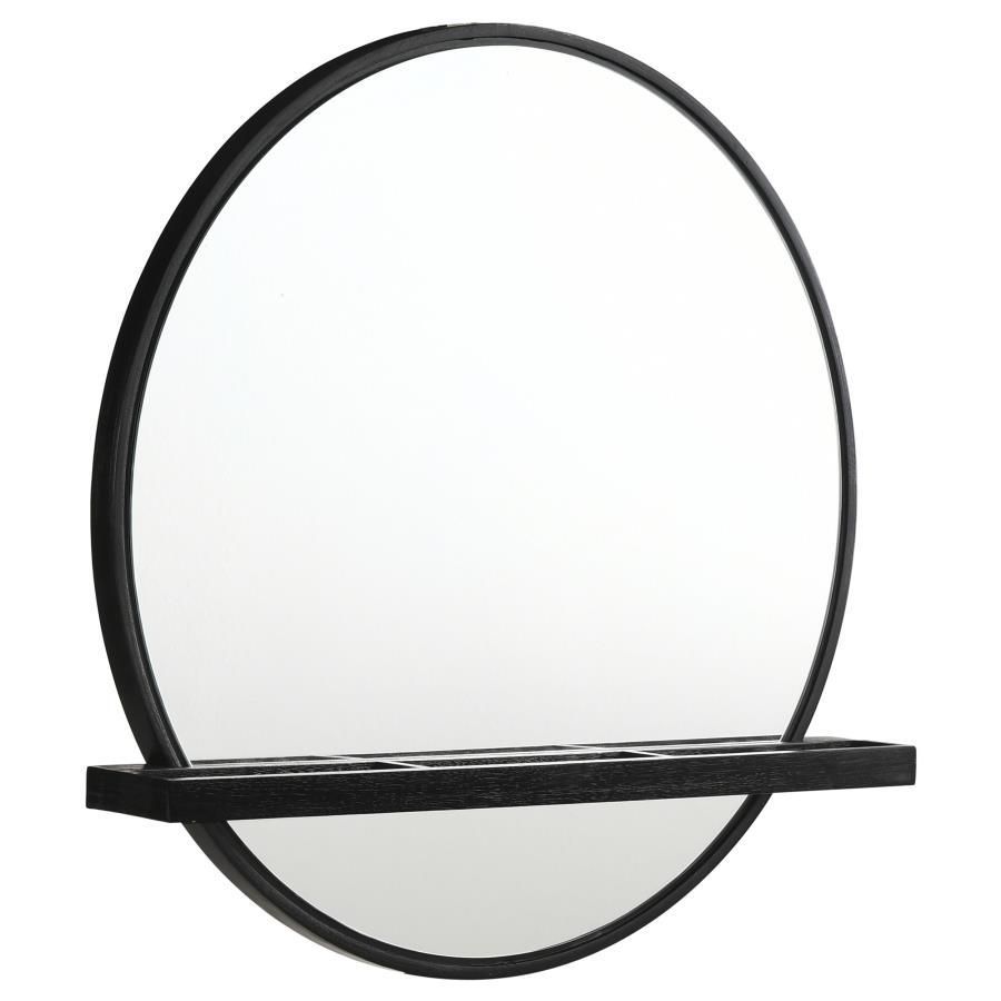 Arini - Round Vanity Wall Mirror With Shelf - Black