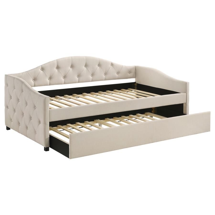 Sadie - Upholstered Twin Daybed With Trundle - Beige