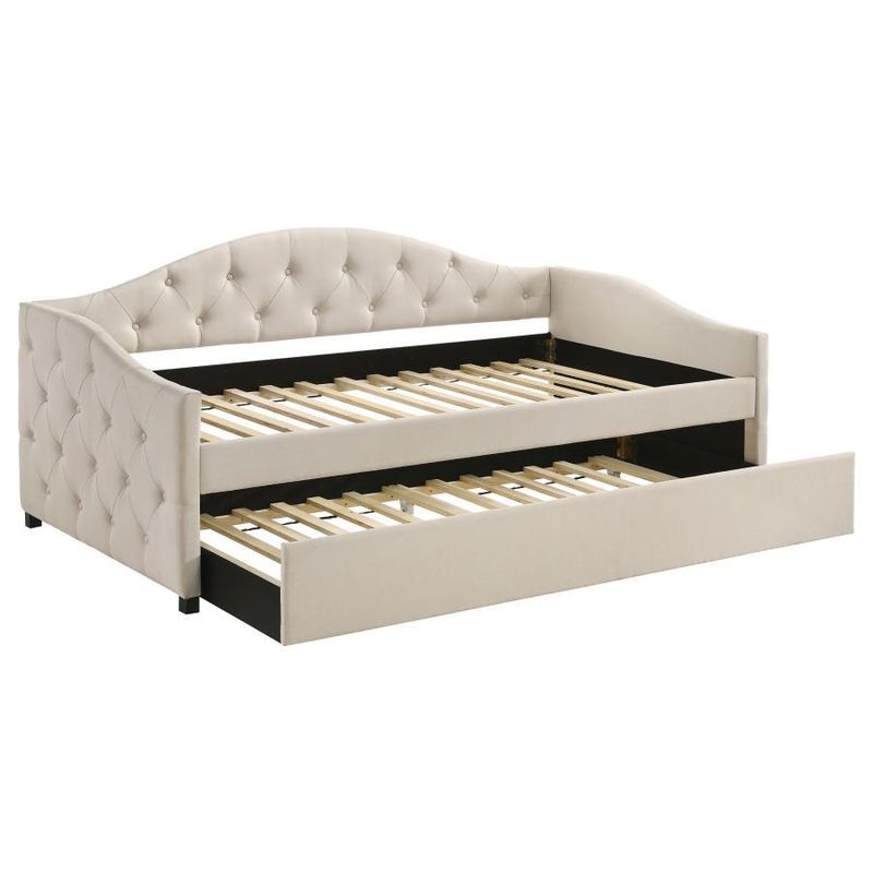 Sadie - Upholstered Twin Daybed With Trundle - Beige