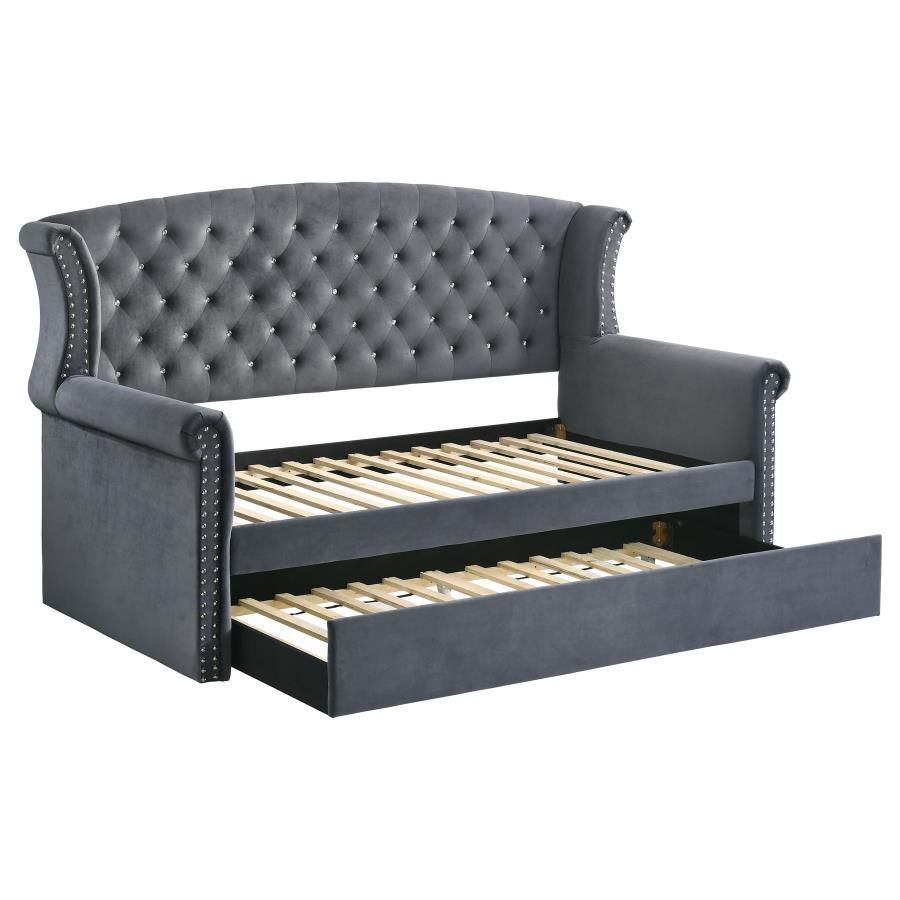Scarlett - Upholstered Tufted Twin Daybed With Trundle - Gray