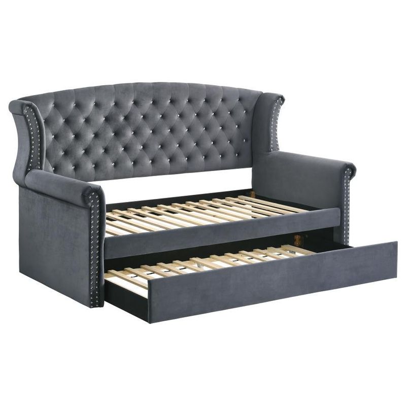 Scarlett - Upholstered Tufted Twin Daybed With Trundle - Gray