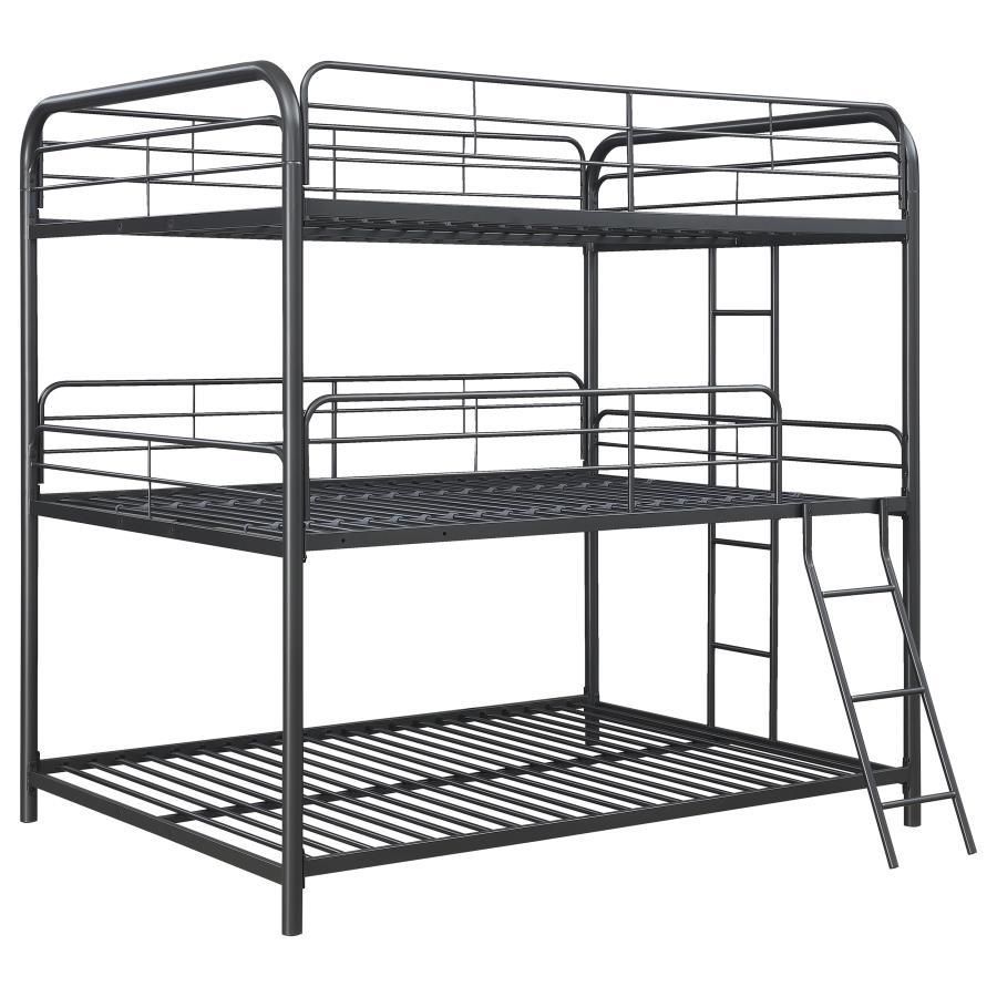 Garner - Triple Full Bunk Bed With Ladder - Gunmetal