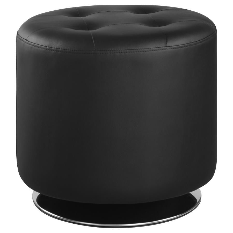 Bowman - Round Upholstered Ottoman - Black