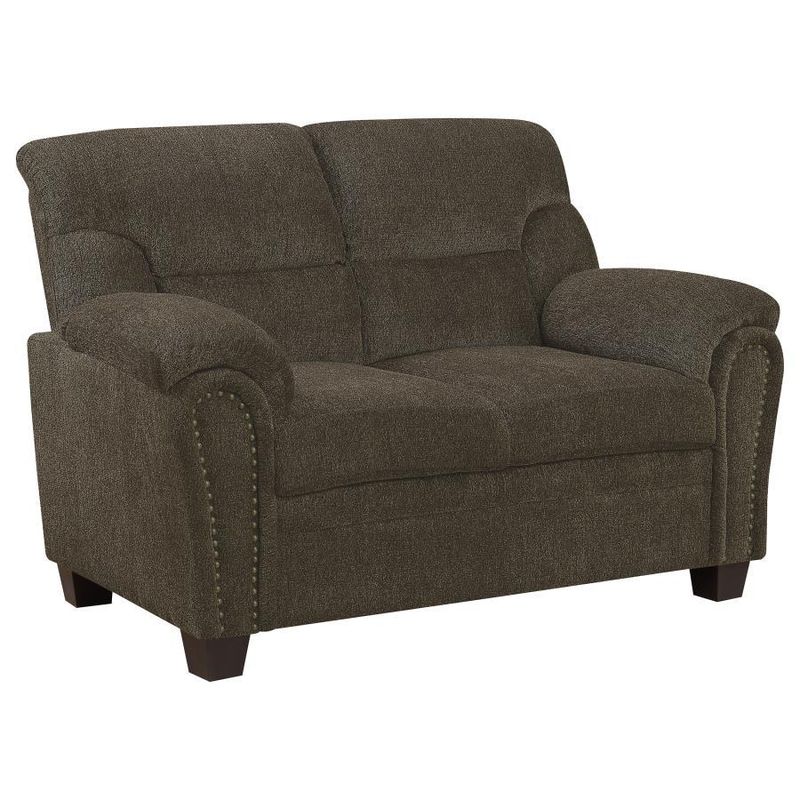 Clementine - Upholstered Loveseat With Nailhead Trim - Brown