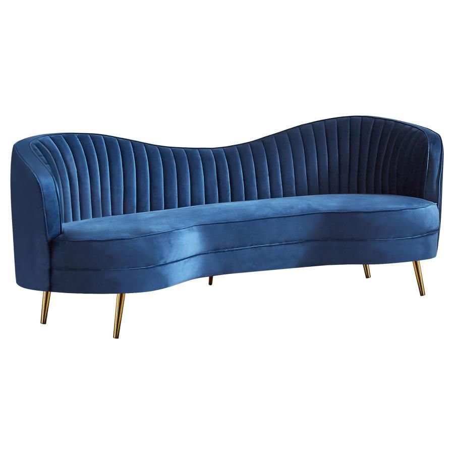 Sophia - Upholstered Camel Back Sofa - Blue