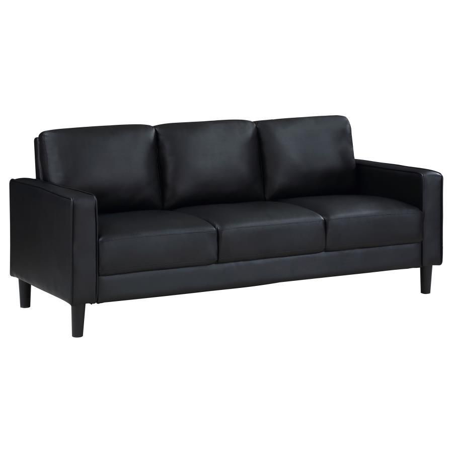 Ruth - Upholstered Track Arm Faux Leather Sofa - Black