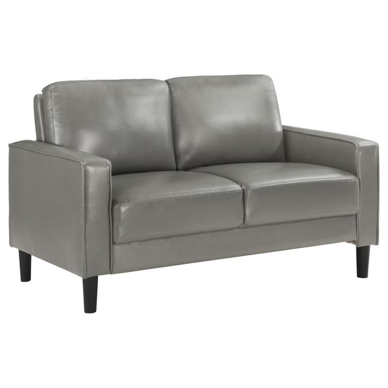 Ruth - Upholstered Track Arm Faux Leather Loveseat - Grey