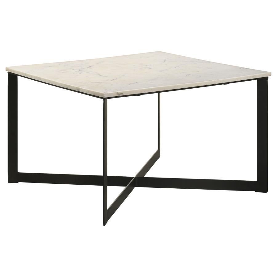 Tobin - Square Marble Top Coffee Table - White And Black