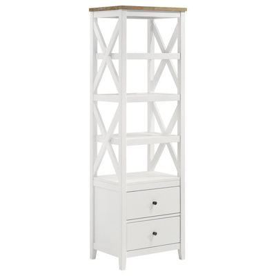 Angela - 4-Shelf Wooden Media Tower With Drawers - Brown And White