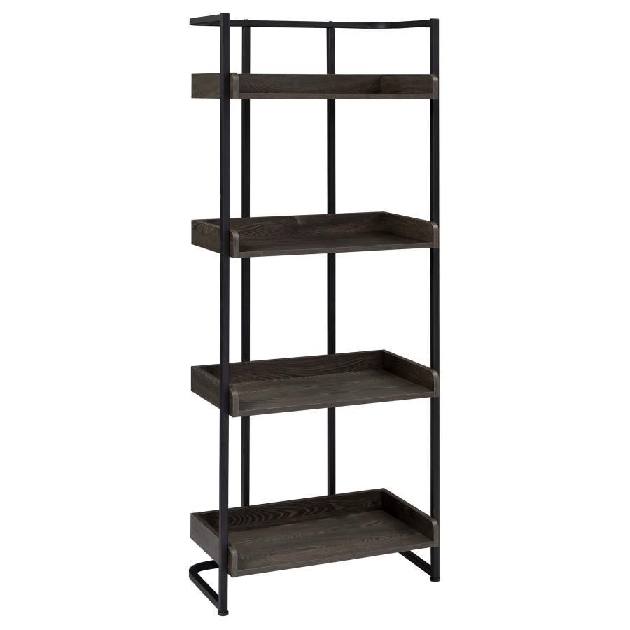 Ember - 4-Shelf Bookcase - Dark Oak And Sandy Black