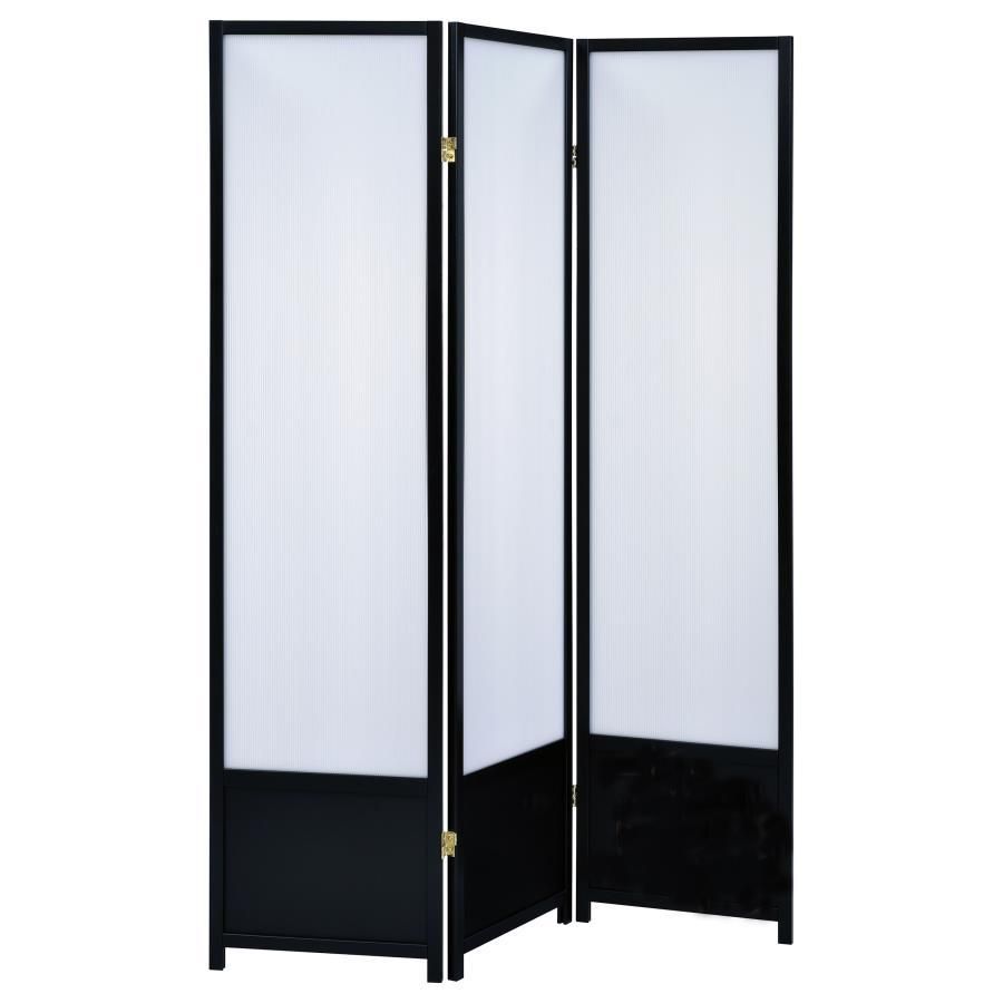 Calix - 3-Panel Folding Floor Screen - Translucent And Black