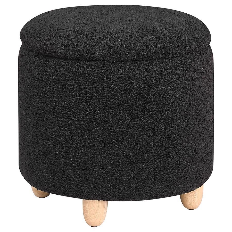 Valia - Faux Sheepskin Upholstered Round Storage Ottoman - Black