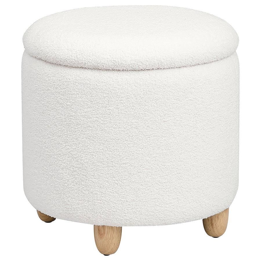 Valia - Faux Sheepskin Upholstered Round Storage Ottoman - White