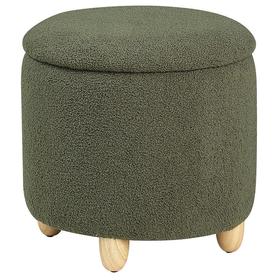Valia - Faux Sheepskin Upholstered Round Storage Ottoman - Gray
