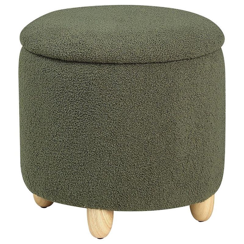 Valia - Faux Sheepskin Upholstered Round Storage Ottoman - Gray