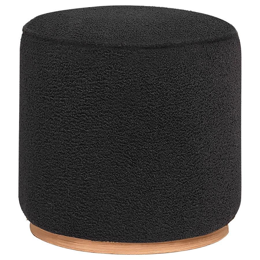 Zena - Faux Sheepskin Upholstered Round Ottoman - Black
