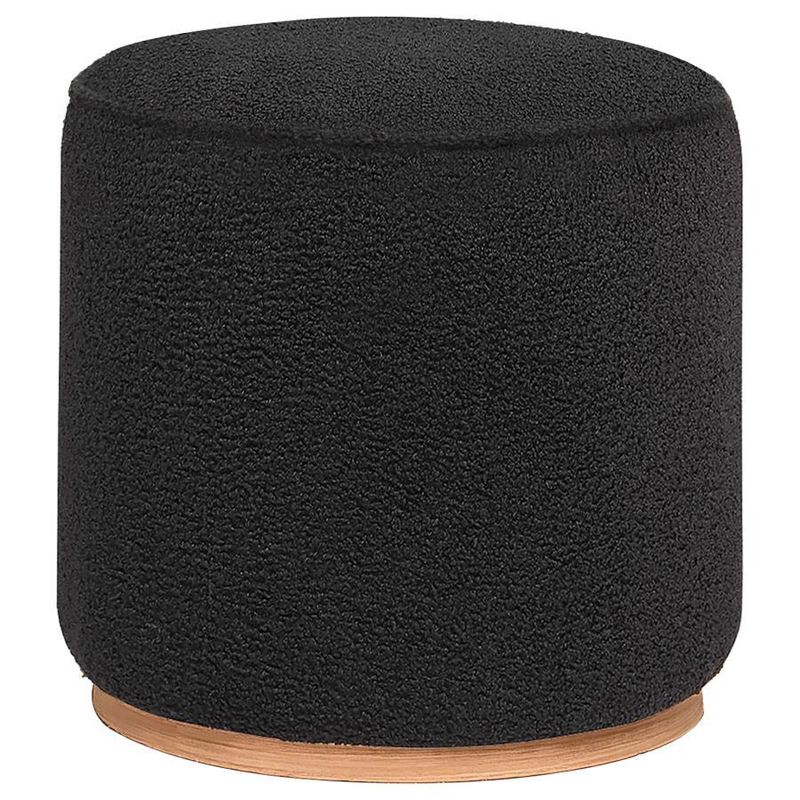 Zena - Faux Sheepskin Upholstered Round Ottoman - Black