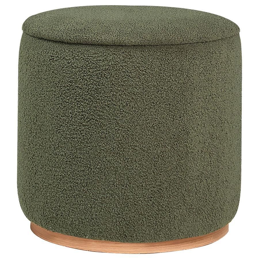 Zena - Faux Sheepskin Upholstered Round Ottoman - Green