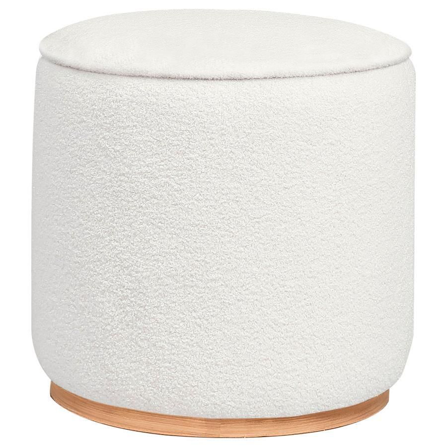 Zena - Faux Sheepskin Upholstered Round Ottoman - Ivory