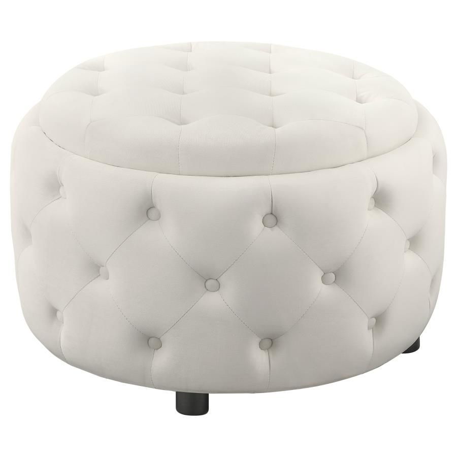 Angelina - Tufted Storage Round Ottoman - Pearl