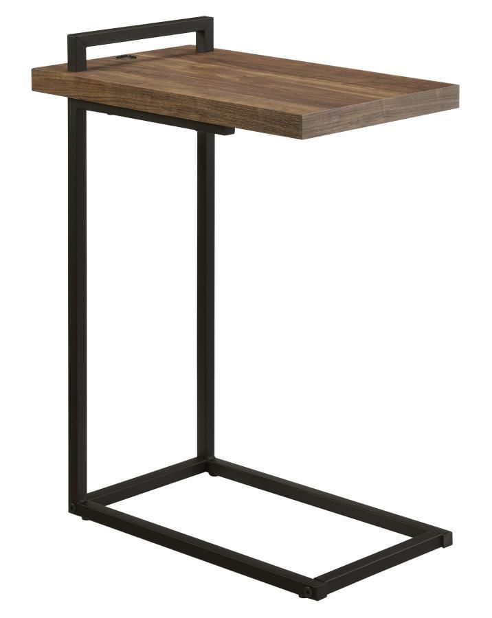 Maxwell - C-Shaped Accent Table With USB Charging Port - Aged Walnut / Black