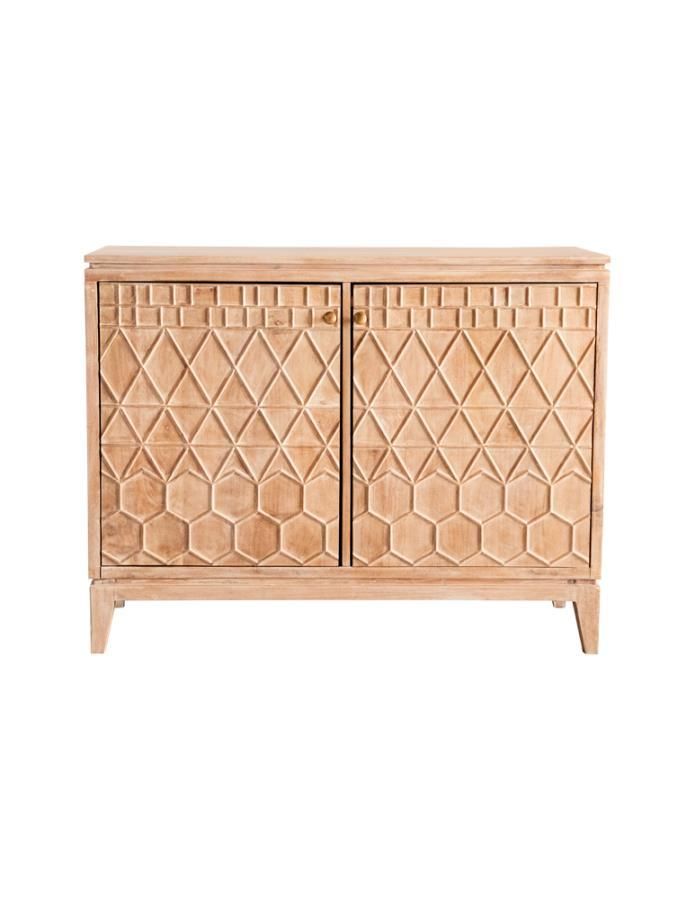 Eberto - 2-Door Geometric Accent Cabinet - White Distressed