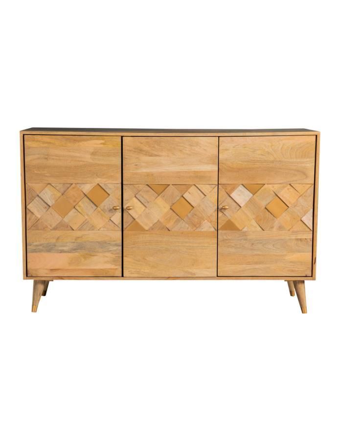 Alyssum - Checkered Pattern 3-Door Accent Cabinet - Natural
