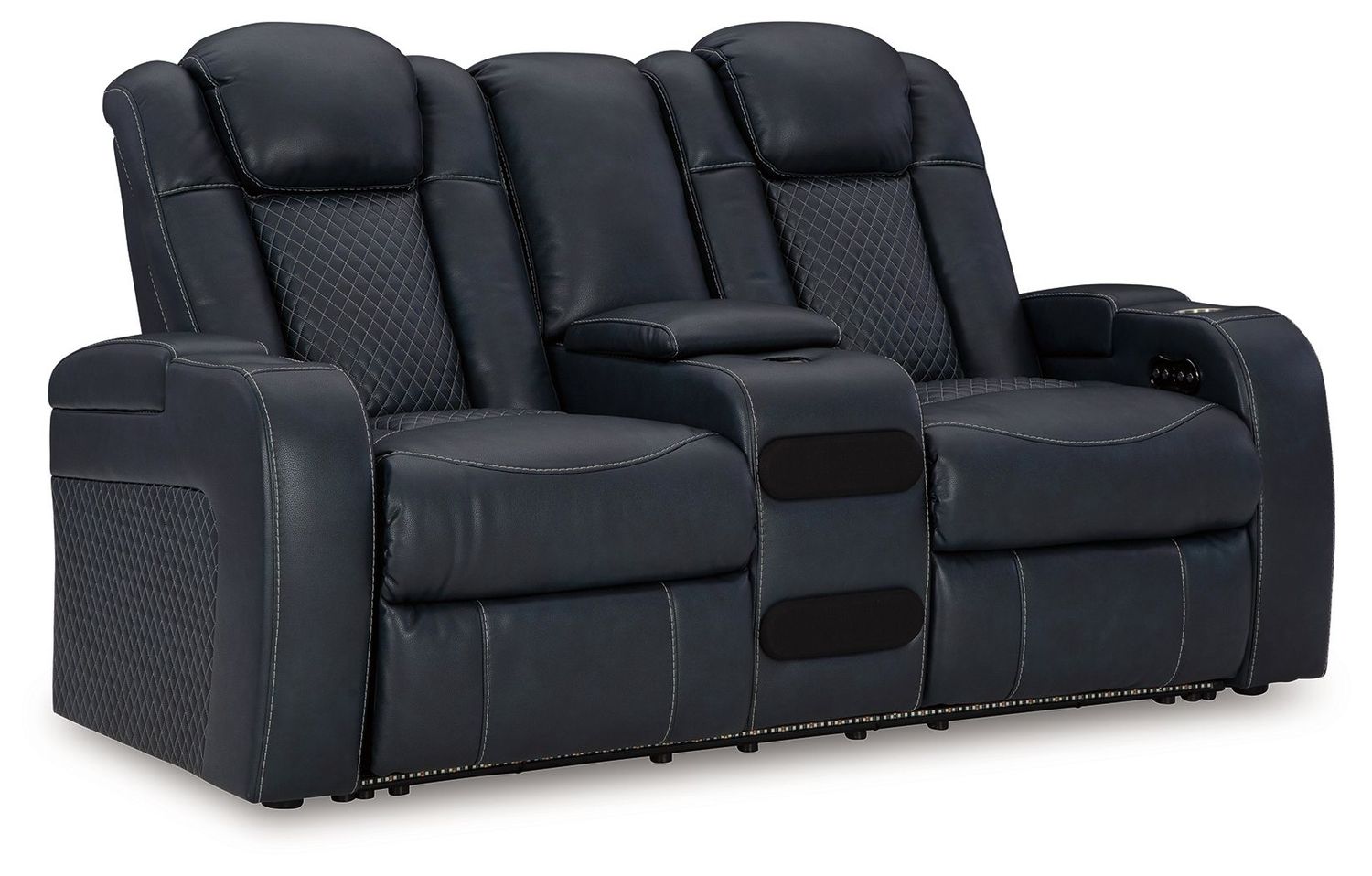 Fyne-dyme - Sapphire - Power Reclining Loveseat With Console/Adj Hdrst