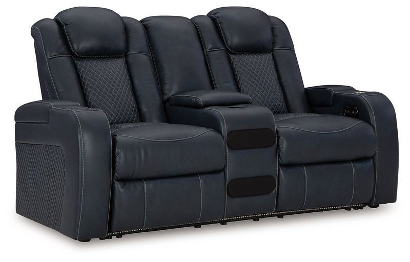 Fyne-dyme - Sapphire - Power Reclining Loveseat With Console/Adj Hdrst