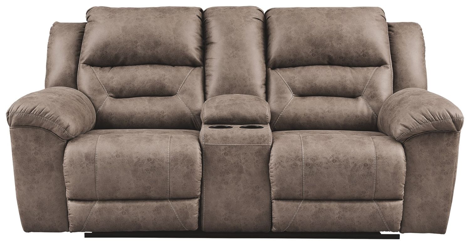 Stoneland - Light Brown - Dbl Rec Loveseat W/Console