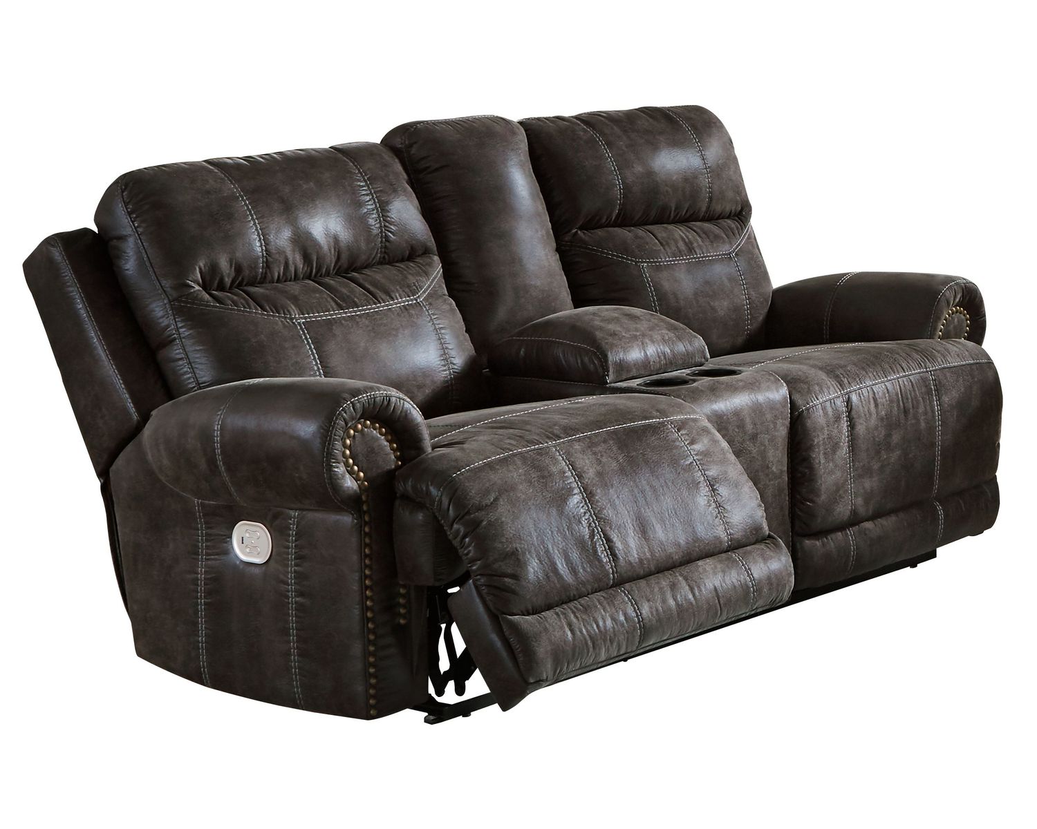 Grearview - Charcoal - Pwr Rec Loveseat/Con/Adj Hdrst