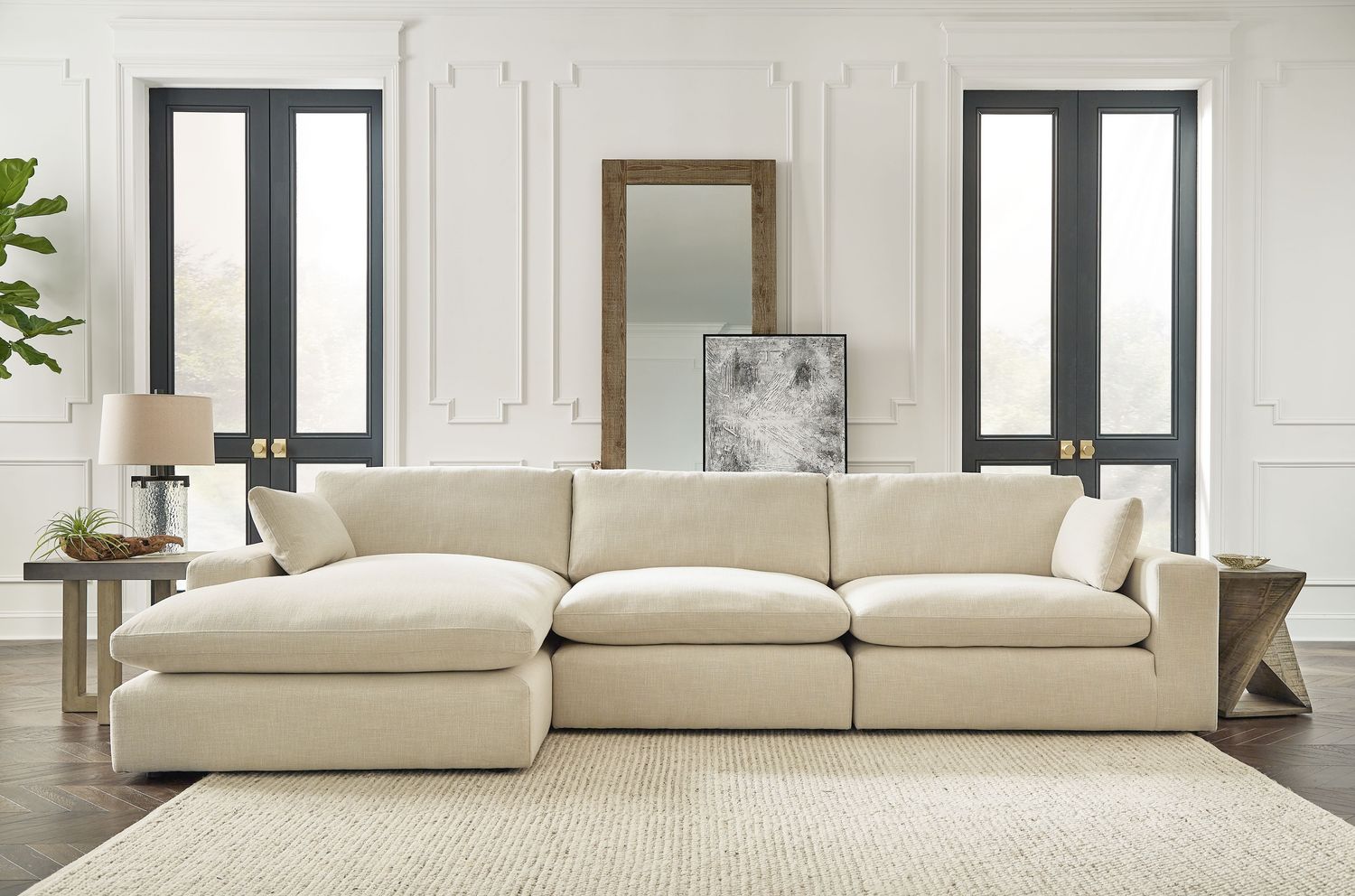 Elyza - Linen - Left Arm Facing Corner Chaise 3 Pc Sectional