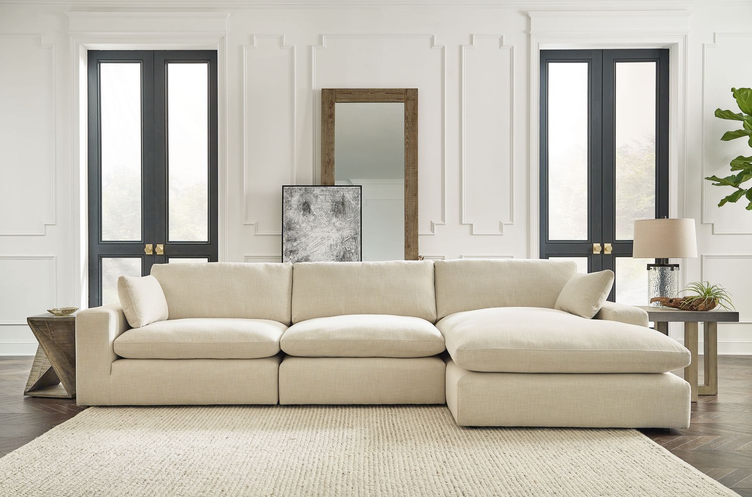 Elyza - Linen - Right Arm Facing Corner Chaise 3 Pc Sectional